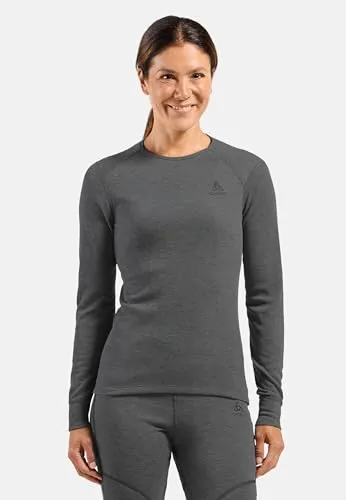 Odlo Mid Layer Hoody - Steel Grey Melange (XS) - Funktionsunterwäsche für Damen, ideal für Läuferinnen. Hergestellt aus 100% recyceltem Polyester, bietet sie hervorragendes Feuchtigkeitsmanagement und hohen Tragekomfort.