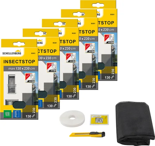 Schellenberg 5er Pack Fliegengitter 50281, 130 x 230 cm, anthrazit
