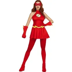 Metamorph Kostüm The Flash – Schnelles Damenkostüm in Rot - Kostüme für Frauen, inklusive Kleid mit gesticktem Logo und Accessoires für einen beeindruckenden Auftritt bei jeder Party.