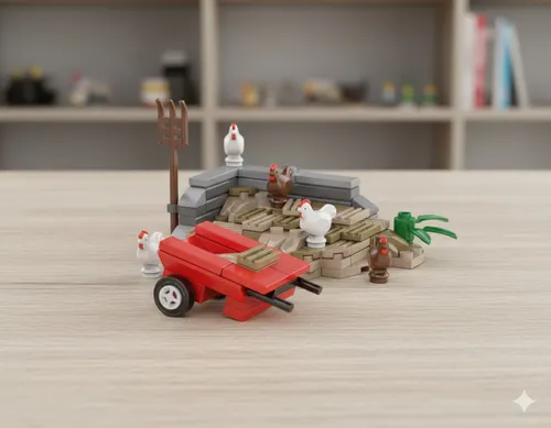 Kiddicraft KC1102 Misthaufen Hühner 83 Teile • Bauernhof kompatible Steine OVP