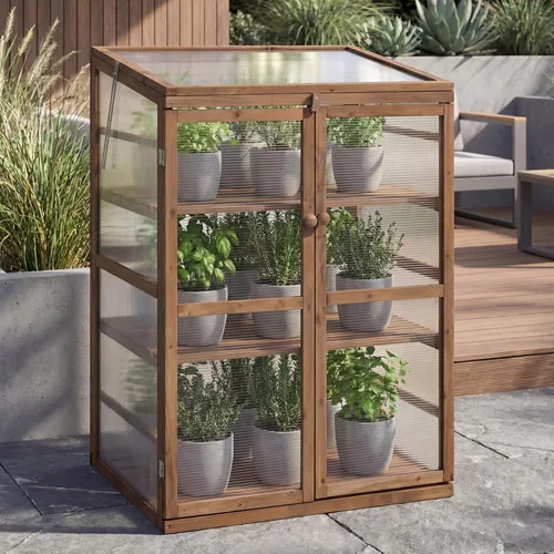 Gewächshaus MCW-Q13, Treibhaus Anzuchthaus Frühbeet Fenster verstellbar Holz MVG- 110x76x57cm dunkelbraun