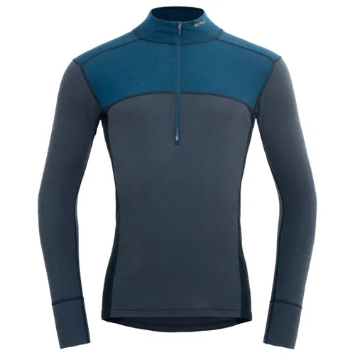 DEVOLD Lauparen Merino 190 Zip Neck Man - Funktionsshirt flood-night-ink S - Hochwertiges Funktionsshirt aus 100% Merinowolle, atmungsaktiv und geruchsresistent, ideal für aktive Outdoor-Aktivitäten und lange Reisen.