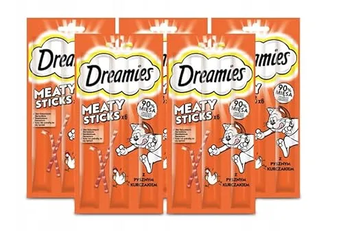Dreamies Meaty Sticks Katzensnack mit Huhn Belohnung für verspielte Samtpfoten 5 x 30g (5 x 6 Stück)
