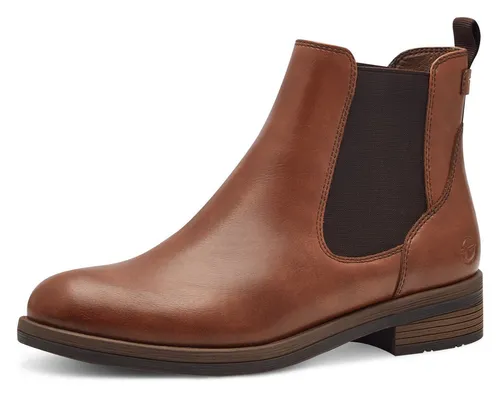 TAMARIS Chelseaboots für Damen, Gr. 36, cognac - Wanderschuhe, stylische Chelseaboots aus veganem Lederimitat mit elastischem Einsatz, ideal für Business und Freizeit, komfortabler Blockabsatz für langanhaltenden Tragekomfort.