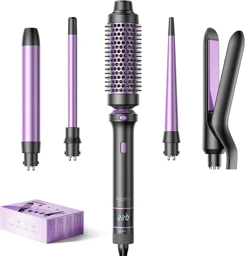 5-in-1-Lockenstab BESTOPE PRO mit Glätteisen und 3 Keramikbürsten, violett