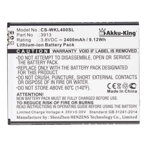 Akku kompatibel mit Wiko 3913 - Li-Ion 2400mAh - für Harry, Lenny 4, Lenny 4 Plus
