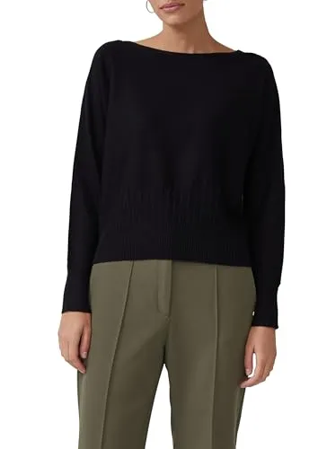 S.OLIVER BLACK LABEL Strickpullover für Damen, Größe 46, schwarz - Eleganter Damen-Pullover aus 71% Viskose, mit Fledermausärmeln und taillenbedeckendem Schnitt. Ideal für stilvolle Auftritte und komfortables Tragen.