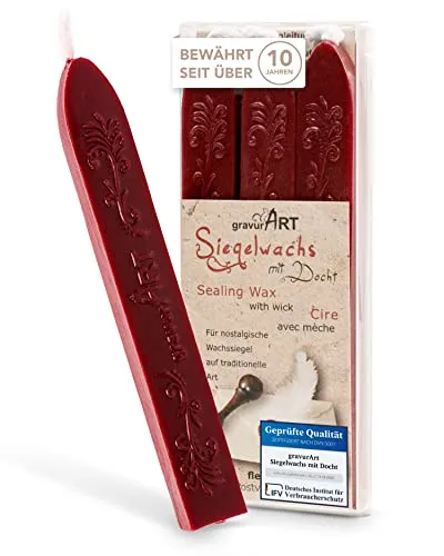 gravurART Siegelwachs Bordeaux Rot 3 Stangen mit Docht von gravurART
