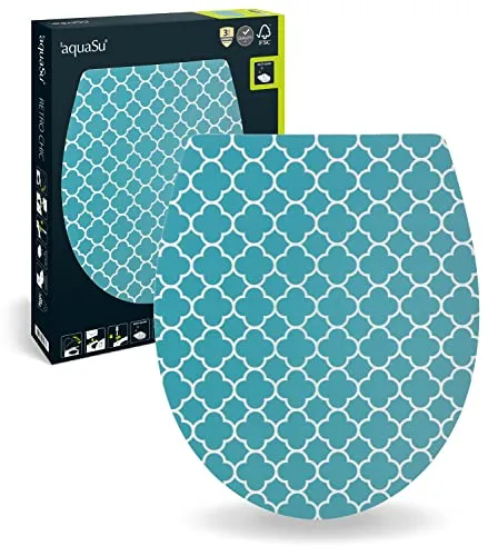 aquaSu® WC-Sitz mit Motiv Retro Chic | Duroplast Toilettendeckel mit Absenkautomatik | Belastbar bis 300 kg | O-Form | Top-Fix | Take-Off | Kunststoffscharnier | Weiß | 40746 5