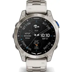 Garmin D2 Mach 1 Vented Smartwatch - Titanarmband und Gehäuse in Silber, ideal für Outdoor-Abenteuer und sportliche Aktivitäten mit präzisen GPS-Funktionen.