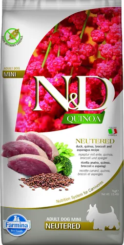 FARMINA N&D Quinoa Neutered Adult Mini Ente, Broccoli & Spargel 7 kg Hundefutter