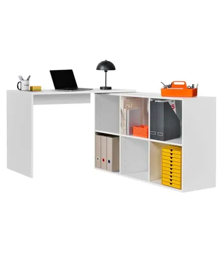 mokebo Eckschreibtisch klein in Weiß mit Stauraum 'Der Produktive', auch als Schreibtisch, Computertisch oder Arbeitstisch im Büro, Kinderschreibtisch oder Gaming Tisch in 112x77x54 (B/H/T in cm)