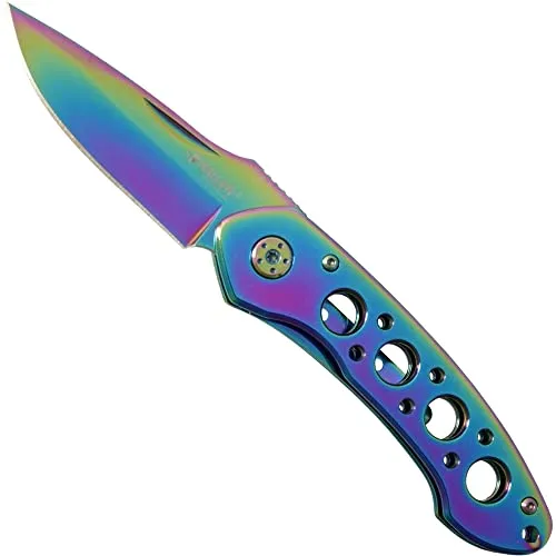 Taschenmesser Rainbow Coating - Messer & Werkzeuge mit einzigartiger regenbogenfarbener Beschichtung, rostfreier 440 Stahlklinge und sicherem Liner-Lock, ideal für Outdoor-Abenteuer.