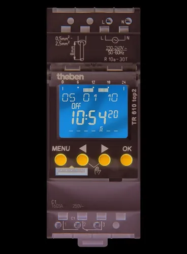 Theben 6100110 Reiheneinbau-Digital-Zeitschaltuhr - Digitale Zeitschaltuhr für DIN-Schiene, ideal für flexible Zeitsteuerung mit Gangreserve und einfacher PC-Programmierung.