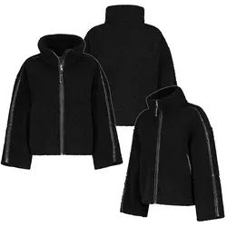 Sublevel Damen Sherpa Teddyfleecejacke Winterjacke Oversize Stehkragen Black L