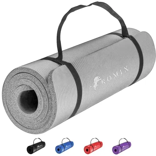 ROMIX Yoga Matte Dicker 10mm, Gymnastikmatte Pro Weichschaum Pad, Sportmatte Fitnessmatte Rutschfest mit Tragegurttasche, Schweißresistent 180X60cm Trainingsmatte, Ideale Yogamatte für Pilates, Gym