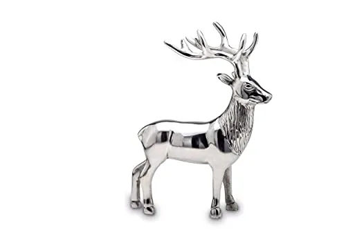 Brillibrum Dekofigur Hirsch - Elegante Weihnachtsdekoration - Sammlerfigur aus silbernem Aluminium, ideal für nostalgische Akzente in Ihrem Wohnraum. Perfekt für Adventskränze oder als Blickfang in jedem Raum.