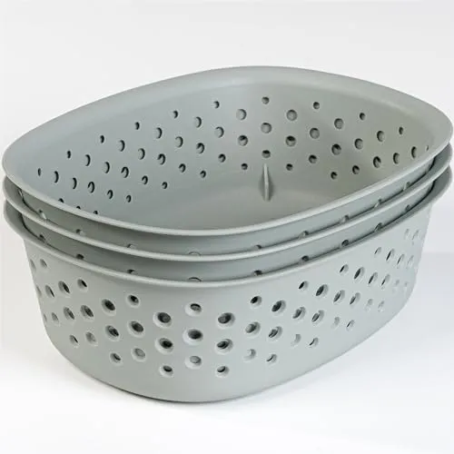 KONZEPT 3er Aufbewahrungsbox ohne Deckel klein 0,8 l, Aufbewahrungskorb aus Kunststoff, Farbe grünlich