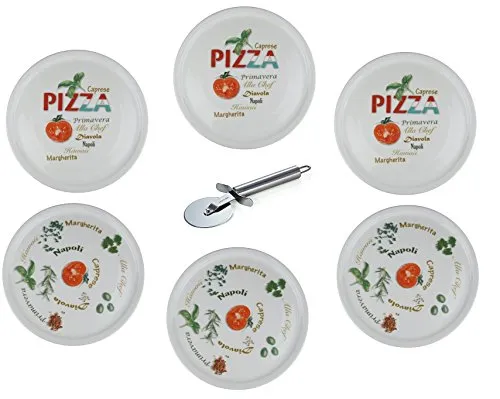 Retsch Arzberg - Pizzateller im Set inklusive Pizzaschneider/Pizzaroller - Pizza Teller XXL Ø30cm (mit Dekor, 6er Set)