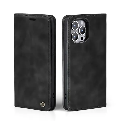 LBH Handyhülle für Apple iPhone 14 Pro Max in Schwarz mit Karten- und Geldfach Smartphone Hülle mit Standfunktion Flip Case Schutzhülle Magnetverschluss Vintage