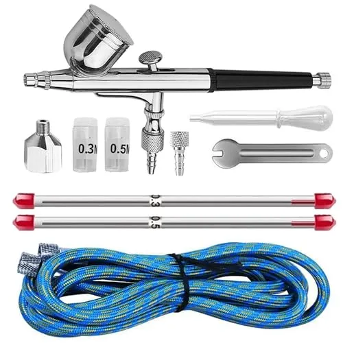 Andreas Dell Airbrush Pistole BD130K mit Double-Action-Funktion - Airbrush-Zubehör für vielseitige Anwendungen, inklusive 3 Düsen und zusätzlichem Zubehör für präzise Ergebnisse in Modelbau, Kosmetik und Bodypainting.