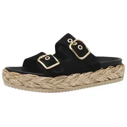 Tamaris Pantolette mit Plateaus, modischer Sommerschuh in Schwarz - Hochwertige Pantoletten aus Ziegenveloursleder mit 4 cm Plateauhöhe und vorgeformtem Fußbett für optimalen Komfort, ideal für Strand und Freizeit.