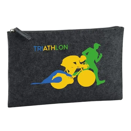 Huuraa Kulturbeutel Triathlon Schwimmen, Radfahren und Laufen 1 Liter Charcoal Filz Kosmetiktasche Geschenkidee