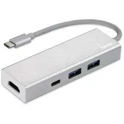 HAMA USB-C Hub Aluminium 1:3 mit HDMI & 2x USB-A - Silber