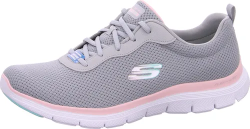 Skechers Damen Flex Appeal 4.0 Brilliant View Sneaker - Bequeme Sneaker in Grau mit Pink-Details - Damen-Sneaker mit stoßdämpfender Flex-Lite Zwischensohle für maximalen Komfort und einer flexiblen Gummisohle für optimale Traktion.