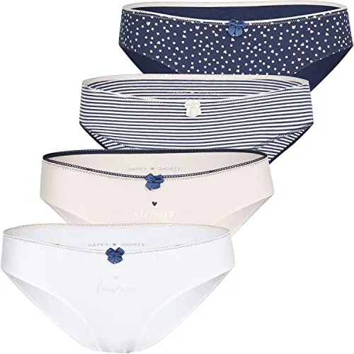 Happy Shorts 4 x Damen weiche Slips Höschen Unterhosen Unterwäsche Valentin Herzen, Grösse:XL, Farbe:Mehrfarbig