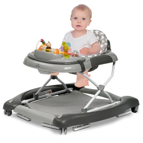 BRONEA® 4-in-1 Gehfrei Babywalker - Grau - Multifunktionaler Babywalker mit Wippfunktion und abnehmbarem Spielpaneel. Höhenverstellbar für ergonomisches Laufen, mit leisen gummierten Rollen und Sicherheitsstoppern. Ideal zur Förderung der motorischen Fähigkeiten und für viel Spaß!