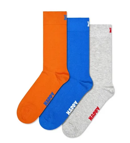 Happy Socks Socken Tagessocke Crew Solid orange/blau/grau - 3 Paar
