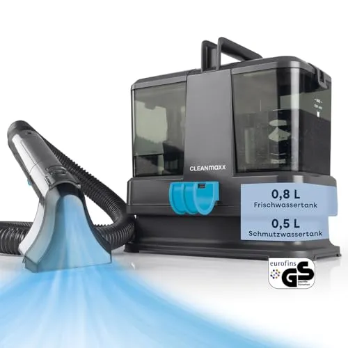 CLEANmaxx Polster- & Teppichreiniger Kompakt - Dampfreiniger mit 3-in-1 Funktion: Sprühen, Bürsten und Saugen für eine gründliche Reinigung von Teppichen, Polstern und Autositzen. Ideal für schnelle und effektive Fleckenentfernung!