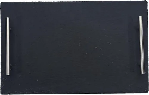 hausleben Servierplatte Schiefer 40x30 cm, (1-tlg), Servierbrett mit Edelstahlgriffen