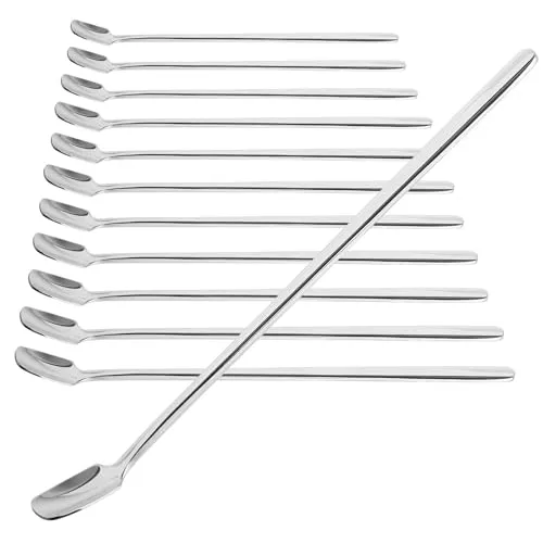 com-four® 12x Löffelset Edelstahl-Löffel mit langem Griff für Cocktails, Tee, Kaffee, Milchshake, Matcha, Kaltgetränk, Desserts - Kaffeelöffel (12 Stück - Rühr Löffel 17cm)