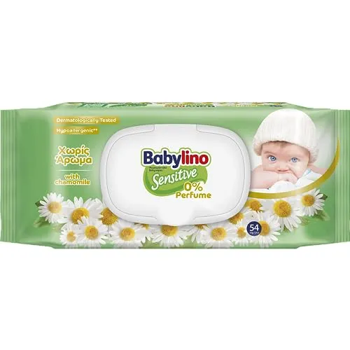 Babylino Sensitive Baby Tücher 0% Duft, 98% natürliche Formel, die den pH-Wert der Haut wiederherstellt, mit Frische-Verschluss, 54 Tücher