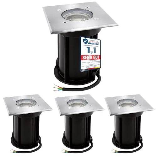 linovum 4 Stück BOQU Boden Einbaustrahler - Quadratische LED Bodeneinbauleuchte, befahrbar bis 500 kg, ideal für den Außenbereich mit IP67 Schutz. Inklusive 3W GU10 Leuchtmittel, perfekt für Garten und Einfahrten.