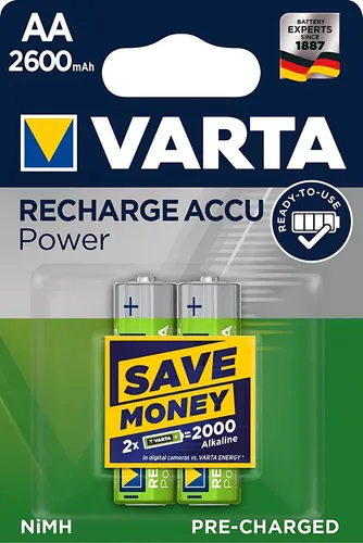 VARTA Batterien AA 2600 mAh - wiederaufladbar, Ready2Use ohne Memory-Effekt, ideal für alle Ni-MH Ladegeräte, 2er Blister mit Aufbewahrungsbox