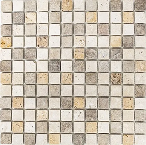 Mosaik Fliese Travertin Naturstein beige braun Travertin tumbled für BODEN WAND BAD WC DUSCHE KÜCHE FLIESENSPIEGEL THEKENVERKLEIDUNG BADEWANNENVERKLEIDUNG Mosaikmatte Mosaikplatte