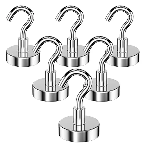 Newaner 6 stück 25MM magnethaken hält 22KG, extra stark magnet haken abnehmbar, neodym magnete magnetische haken runden für küche grill schließfächer kühlschränke, rostfrei, mittel