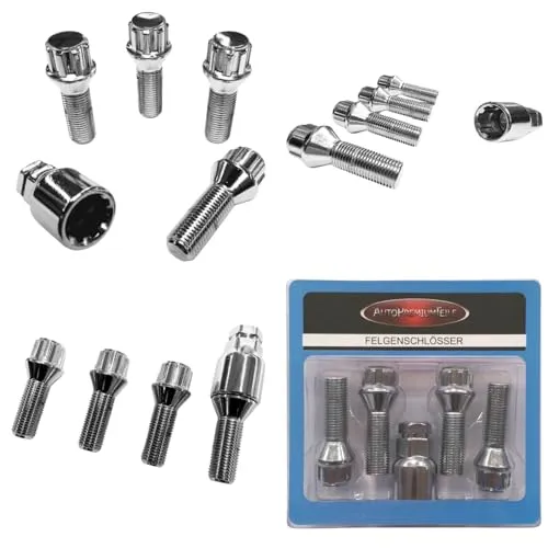 Felgenschloss M14x1,5x35mm Kegelbund 60° 4x silberne Felgenschlösser 4er-Set Felgensicherungen Felgen-Diebstahlsicherungen Felgen-Diebstahlschutz Radsicherungen Radschlösser Radschrauben Radbolzen