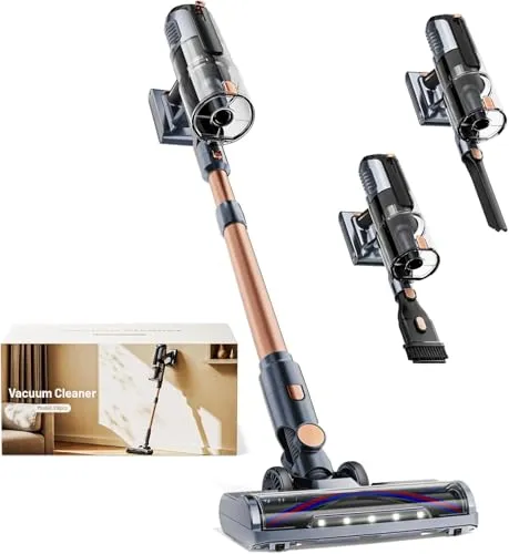 Akku Staubsauger 45000Pa, 60Min, nur 1,9 kg, 6-in-1 Staubsauger Kabellos mit LED-Leuchten, Anti-Tangle-Bürste & Ladestation,99,9 Prozent Filterleistung für Tierhaare, Teppiche, Hartböden, Auto