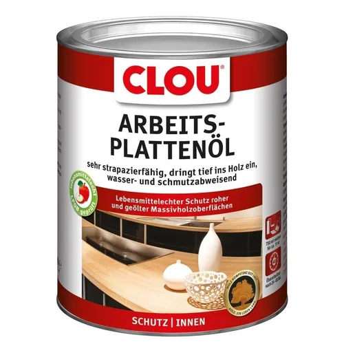 Arbeitsplatten-Öl 750ml - farblos - Farbloses Arbeitsplattenöl für Holz mit hervorragender Fleckenbeständigkeit gegen Kaffee, Rotwein und Fruchtsaft. Ideal für die sichere Verwendung in Küchen, gemäß Lebensmittelgesetz.