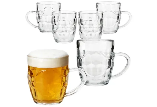 MamboCat Bierglas 6x Dijon Bierkrug 200ml mit Schild, Relief & Henkel Bierhumpen 0,2L, Glas