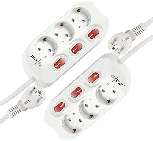 revolt Mehrfachsteckdosenleiste: 2er-Set 3-Fach Steckerleisten, einzeln abschaltbar, bis 3.680 Watt (Steckdosenleiste schaltbar, Steckdose schaltbar, Verlängerungskabel)