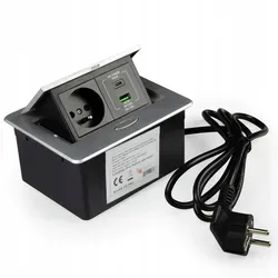 ModulBox Mini Einbausteckdose für Möbelarbeitsplatten, 2x230V & 2xUSB, Silber