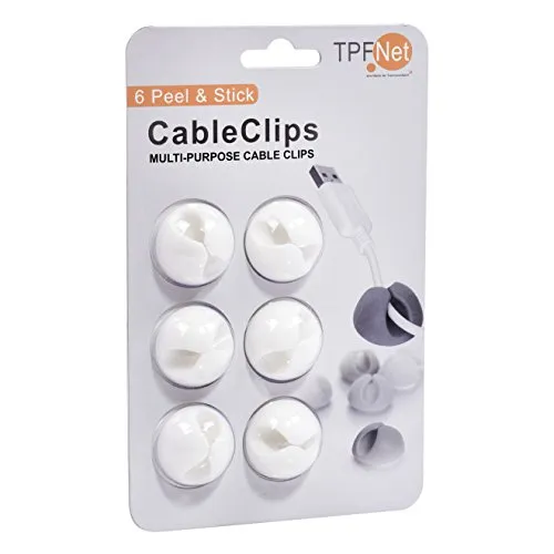TPFNet 6 Stück CableDrop Kabeldurchführung Kabelclips Kabelhalter, Kabelmanagement Cable Clip - Selbstklebend - Kabel Organizer Set für Schreibtisch, Netzkabel, USB Ladekabel usw. - Weiß