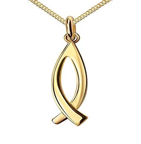 JEVELION Goldkette mit Fisch Anhänger 585 Gold 14 Karat für Damen und Herren - 60 cm - Eleganter Fisch Anhänger aus 585 Gelbgold, kombiniert mit einer vergoldeten 925 Silberkette (60 cm). Ein stilvolles Schmuckstück für besondere Anlässe, das als Geschenk oder für den persönlichen Gebrauch ideal ist.