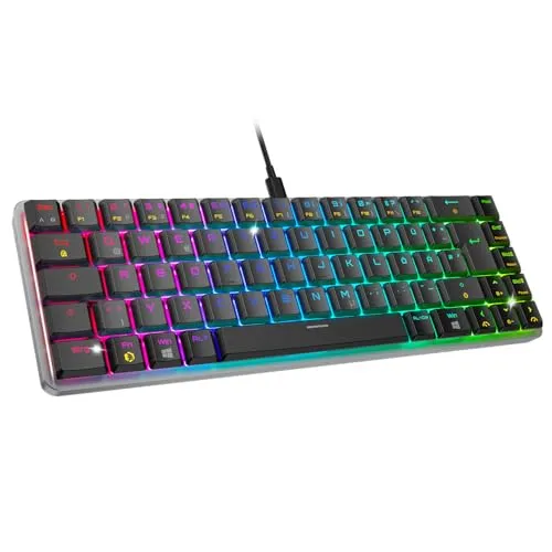 EMPIRE GAMING K241 – Schlanke Low Profile Aluminium Kompakte Mechanische Gaming-Tastatur DE (QWERTZ), Kabelgebunden USB-C Abnehmbar, 69 Tasten MX Red, RGB 24 Effekte, NKRO, Kompatibel mit PC/P5/P4/XB