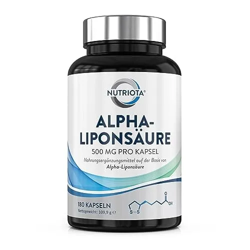 Alpha-Liponsäure ALA 500mg - 180 vegane Kapseln mit hoher Wirksamkeit - Antioxidant Alpha-Liponsäure, hochdosiert zur Unterstützung der Blutzucker-Regulation und Nervengesundheit, ideal bei Entzündungen und kribbelnden Gliedmaßen.
